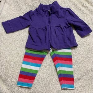 Circo & Carter Set - 6 months - purple zip up sweatshirt and colored leggings x2